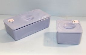 Two Blue Glass Refrigerator Boxes 