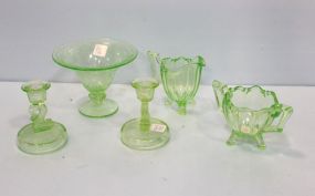 Five Pieces of Green Depression Glass