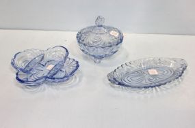 Three Ice Blue Glass Pieces