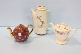 Homer Laughlin Coffee Pot, Hall Coffee Pot & Hall Pink Luster Teapot 
