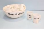 McKee White Glass Tom and Jerry Punch Bowl & Nine Cups