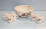 McKee White Christmas Tom and Jerry Punch Bowl & Five Cups