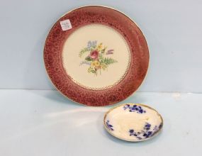 Flow Blue Saucer & Salem China Painted Dinner Plate