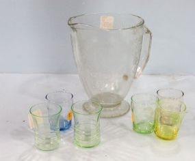 Glass Pitcher & Six Shot Glasses