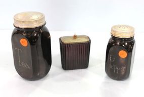 Black Milk Glass Jar & Two Shakers