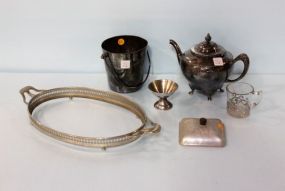 Silverplate Teapot, Casserole Frame, Bucket & Overlay Mug