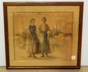 Watercolor of Two Ladies 