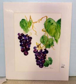 Watercolor of Grapes Signed Louise Reno