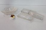 Three Rectangular Clear Glass Trays & Oval and Round Bowls