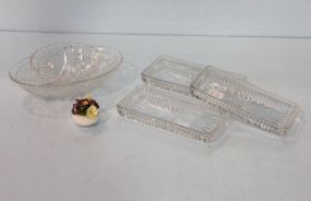 Three Rectangular Clear Glass Trays & Oval and Round Bowls