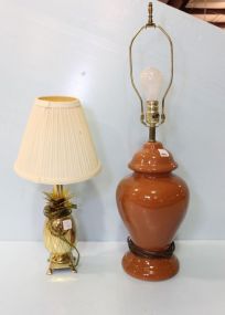 Brass Pineapple Lamp & Decorative Orange Ceramic Lamp