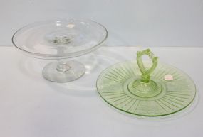 Depression Glass Cake Stand & Clear Glass Cake Stand