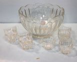 Glass Punch Bowl & Eight Cups