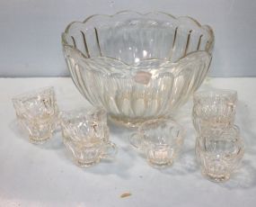 Glass Punch Bowl & Eight Cups