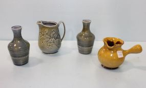 Three Irish Porcelain Pieces & Pottery Pot with Side Handle
