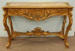 Carved French Style Marble Top Console 