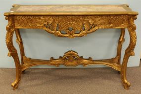 Carved French Style Marble Top Console 