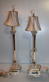 Pair of Chrome and Crystal Candle Lamps