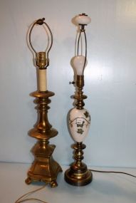 Brass Table Lamp & Brass Porcelain Lamp