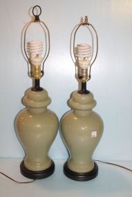 Pair of Painted Glass Lamps