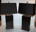 Pair of Acrylic Black Table Lamps