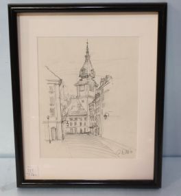 1999 Etching of Old Town Tower, Warsaw 