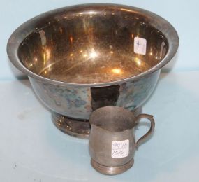 Pewter Pitcher & Silverplate Bowl