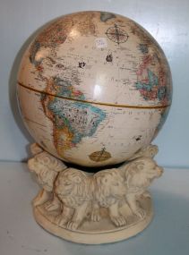 Globe on Plaster Lion Base