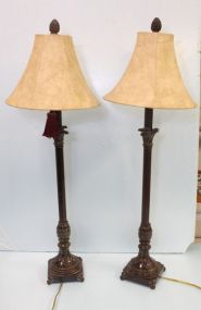 Pair of Tall Metal Pineapple Stick Lamps