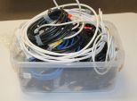 Plastic Box of Computer Cords, Internet Cords & Chargers