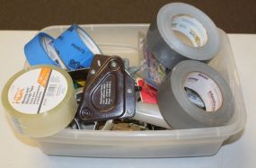 Plastic Box of Tape Measures & Tools