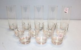 Set of  Five Slender Glasses & Set of Seven Glasses Etched Letter H