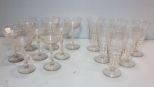 Set of Six Etched Stem Glasses & Set of Eight Etched Champagne Glasses