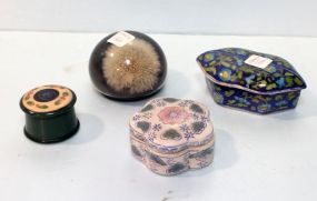 Paperweight & Three Small Porcelain Boxes