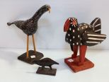 Margie Jeff Wood/Painted Bird, Carved Bird & Metal Bird