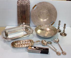 Pewter Salad Set, Trays, Spoons & Candlesticks 