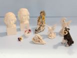 Several Resin Figurines & Bisque Head Bookends 