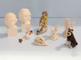 Several Resin Figurines & Bisque Head Bookends 