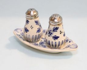 Blue and White Porcelain Shakers & Small Under Tray