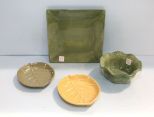 Three Pottery Bowls & Square Tray 