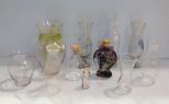 Six Glass Vases, Three Bottles & Two Glass Shades