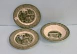 Four Old Curiosity Shop Green and White Plates & One Bowl