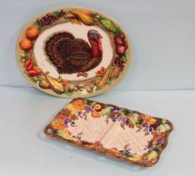 Divided Ceramic Fruit Tray & Plastic Turkey Platter