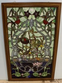 Flowered Stained Glass Window in Frame
