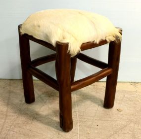 New Wood Stool with Goat Hair Seat