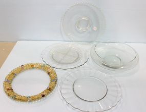 Four Large Glass Trays & Large Glass Bowl