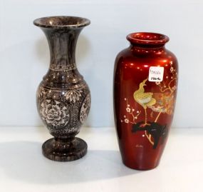 Red Lacquer Chinese Vase & Marble Vase