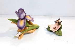 Porcelain Butterfly on Flower & Porcelain Purple Iris by Andrea
