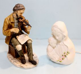 Porcelain Violin Figurine & Bisque Madonna Light