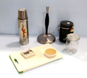 Coasters, Two Canister Jars, Cutting Board & Thermos
